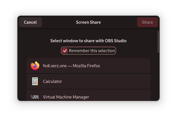 "Screen Share" menu for windows on GNOME 43