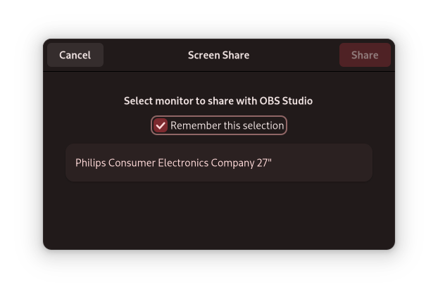 "Screen Share" menu for monitors on GNOME 43